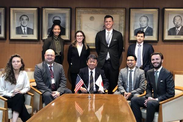 Group photo with Liberal Democratic Party Secretary-General Toshimitsu Motegi