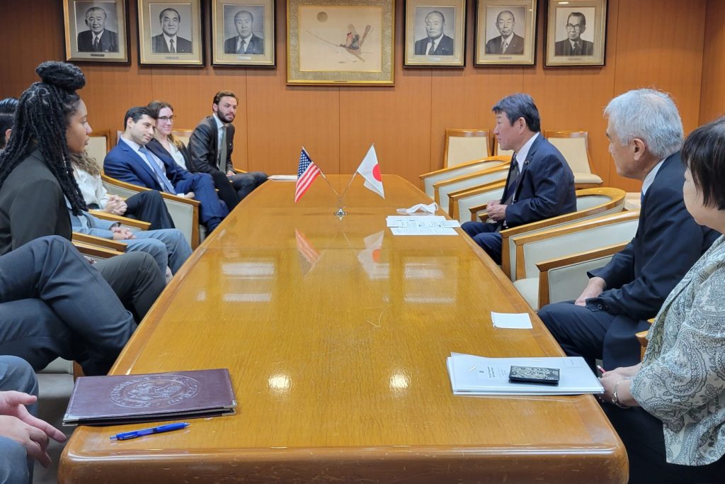 Staff meet with Liberal Democratic Party Secretary-General Toshimitsu Motegi